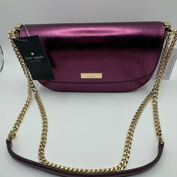 Kate Spade Dark Raspberry Krista Metallic Chain Flap Crossbody - Picture 1 of 4